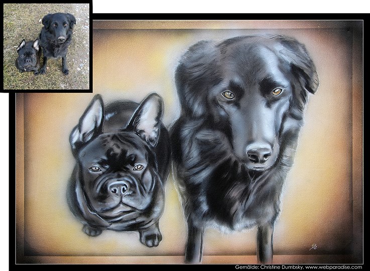 Hundeportrait, gemalte Hunde mit Herrchen und Frauchen von www.mausebaeren.com