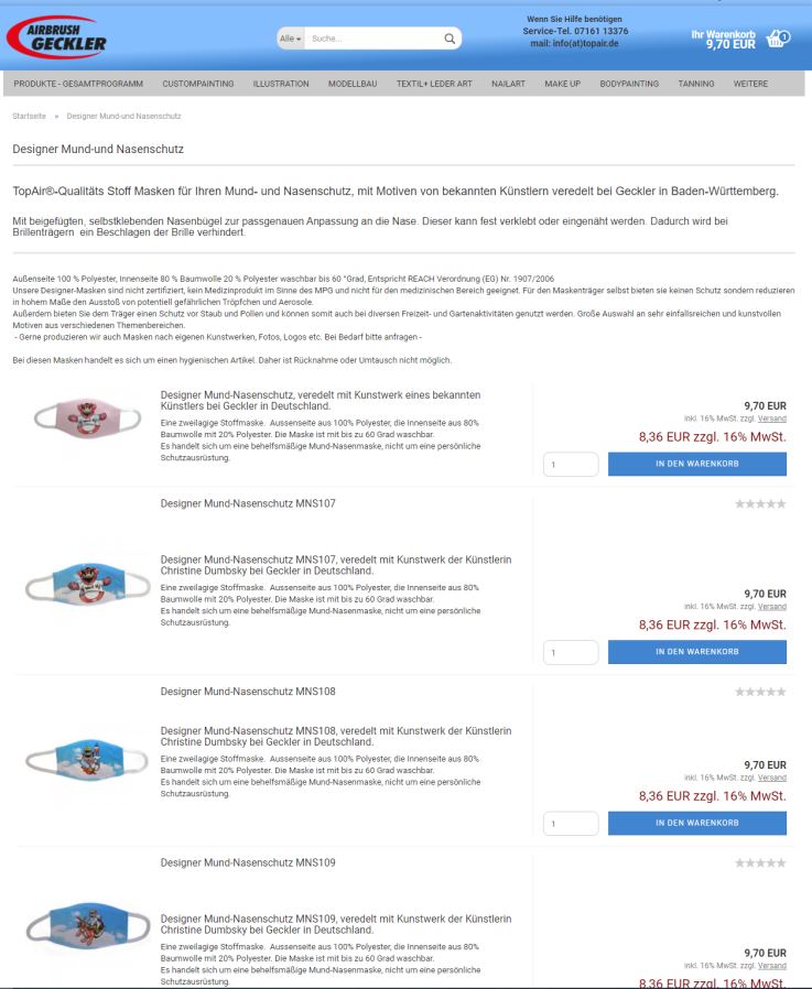 airbrush geckler masken, gesichtsmasken, atemmasken, schutzmasken mit mausebaeren motiven von Christine Dumbsky