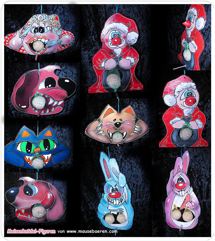 Vogel-Futter-Stellen, Meisenknoedel, meisenknoedel-figuren by Christine Dumbsky mausebaeren